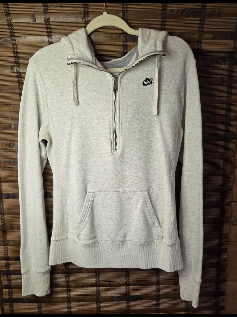 NIKE Womens Zipper Front Hoodie Light Gray-Beige Cotton SZ L 100% Cotton